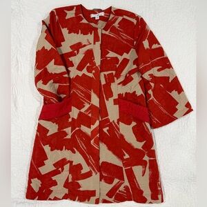 Doo.Ri Womens Jacket Red Tan Buttons Front Crinkled Abstract Print Coat Size S